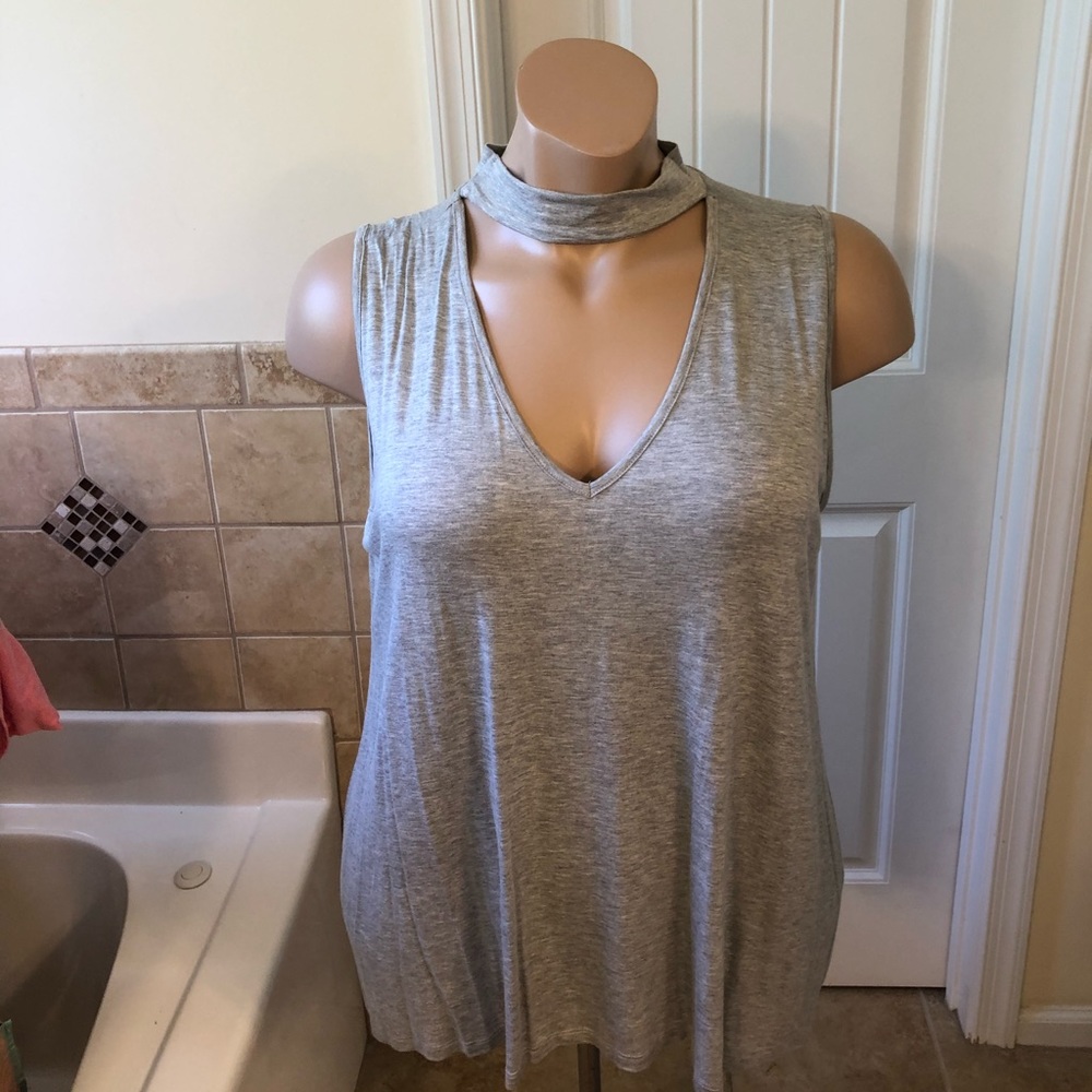 Gray sleeveless top with neck band